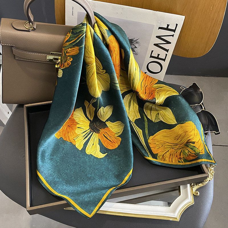 春夏新款桑蚕丝丝巾花卉韩版百搭