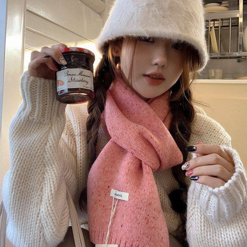 巧克力色韩版秋冬季百搭单色保暖羊毛针织毛线围巾围脖女学生送礼