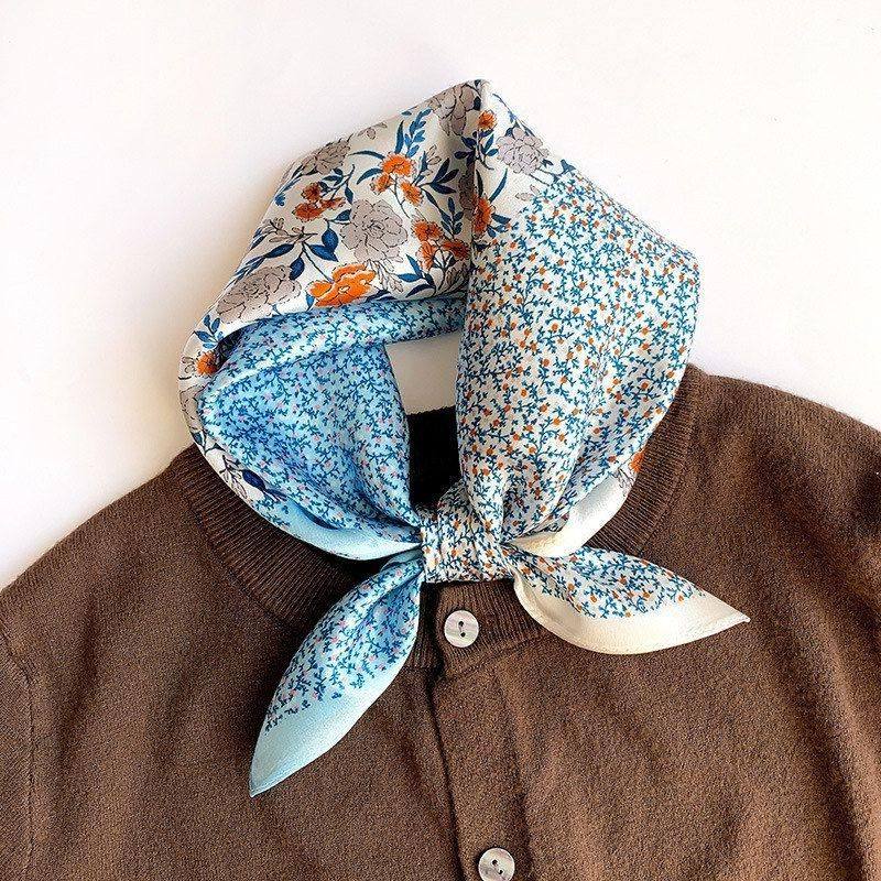 真丝小方巾丝巾杭州桑蚕丝绸脖子时尚春秋冬季洋气时尚围巾韩国女