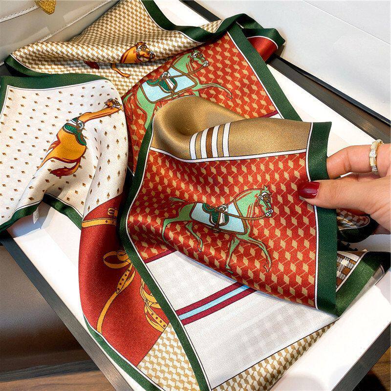 欧美格纹丝巾双层真丝缎面围巾桑蚕丝窄长条飘带双面领巾时尚丝巾