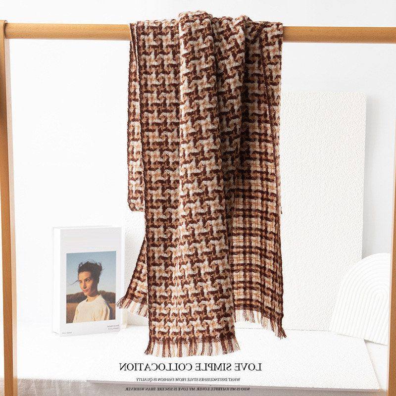 2025秋冬新款加厚格子100%绵羊毛羊绒手感围巾女情侣时尚围巾