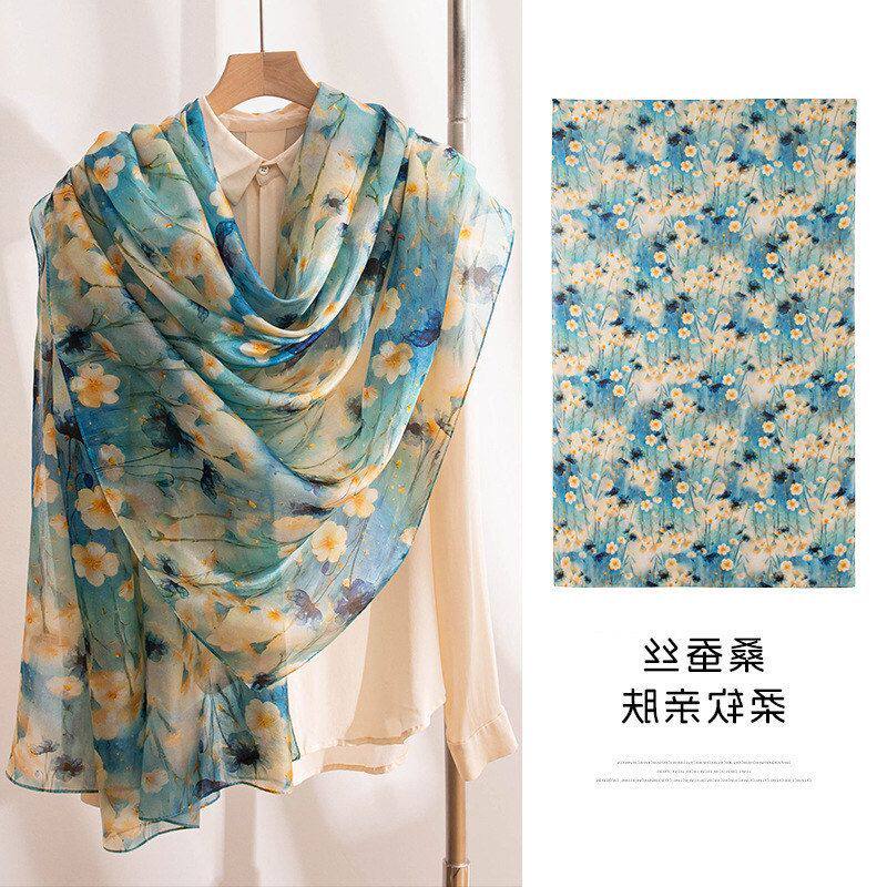 杭州洋纺真丝丝巾 夏款丝巾围巾海边防晒旅游度假沙滩巾长披肩