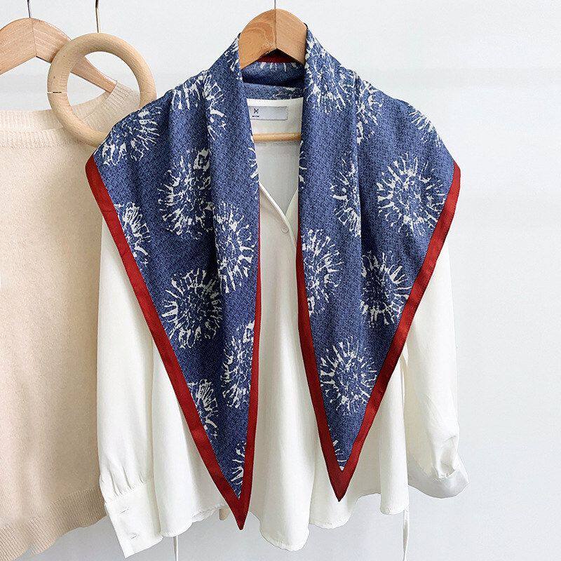 韩国原单三角巾围巾丝巾牛仔蓝色印花斜角巾女士百搭装饰腰带屁帘