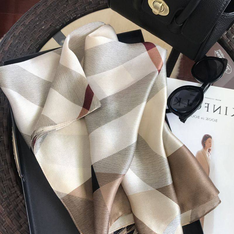 真丝欧美英伦格子丝巾格子夏季桑蚕丝围巾防晒披肩女士纱巾