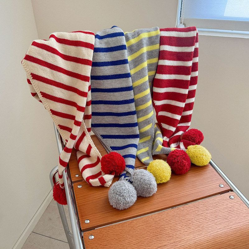 2025新款日系球球条纹三角围巾