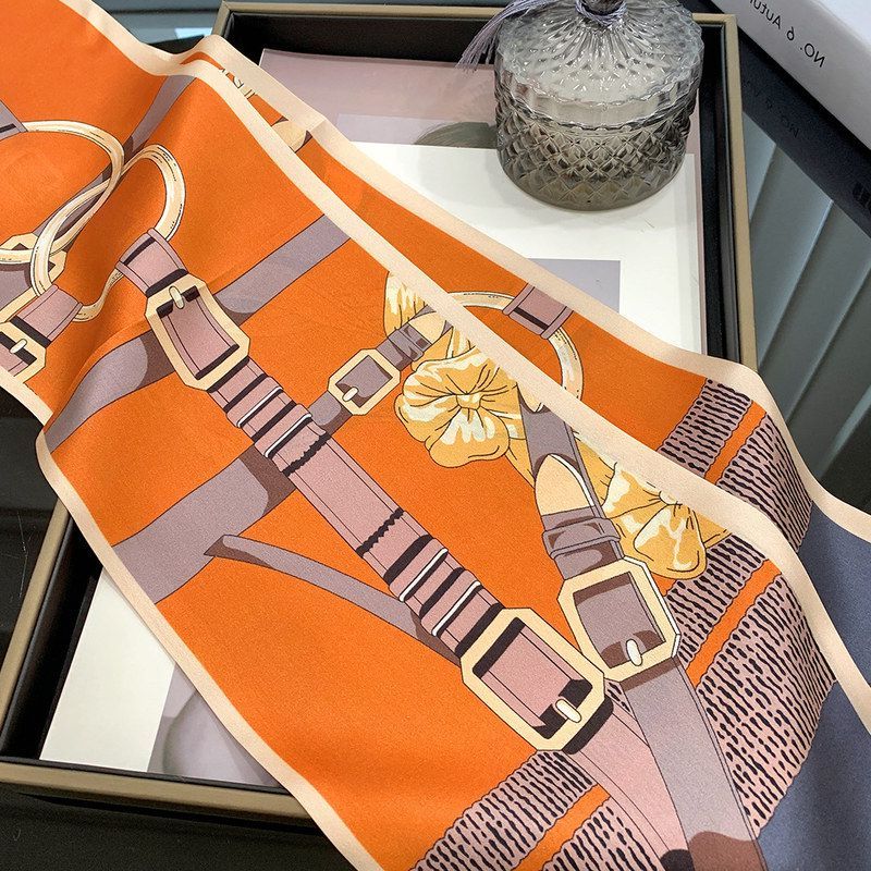 皮扣桑蚕丝丝巾春夏季长款双层