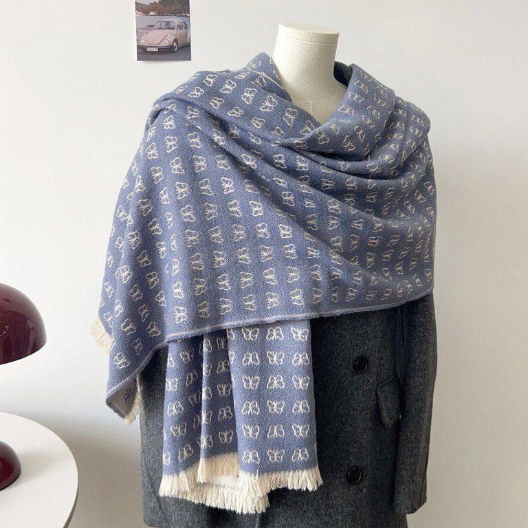 出口韩版原单正版蝴蝶千鸟格仿羊绒厚实保暖围巾女冬季新款围脖女