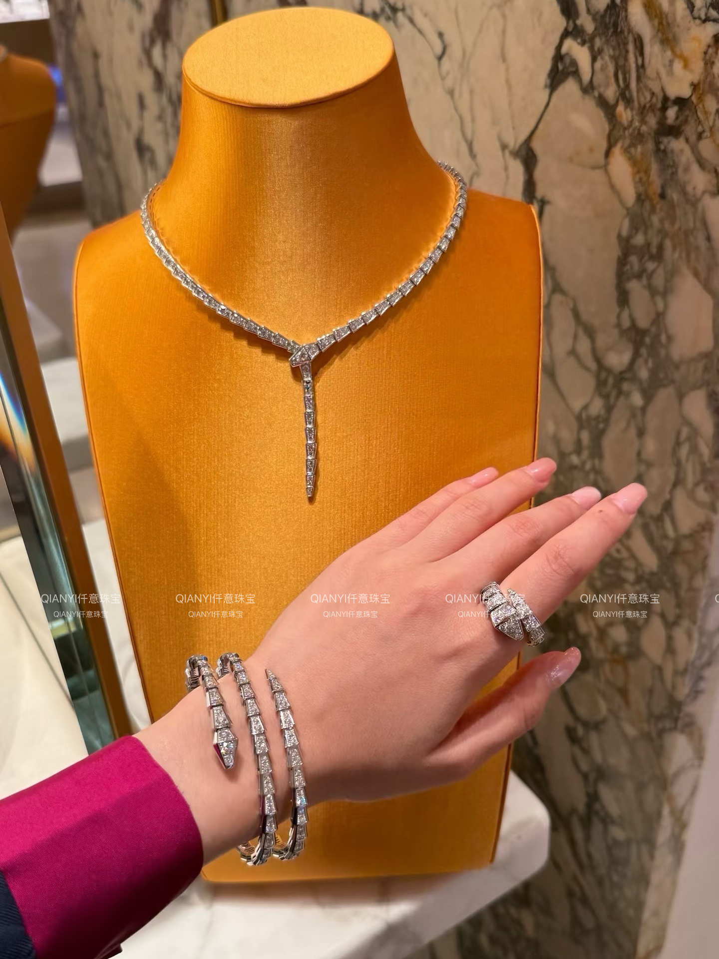 QIANYI仟意珠宝【定制灵蛇系列】通体s925银高碳钻宴会奢华风项链