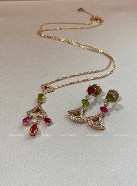 QIANYI仟意珠宝【奢华系列】白富美千金贵气镶嵌合成彩宝扇子项链