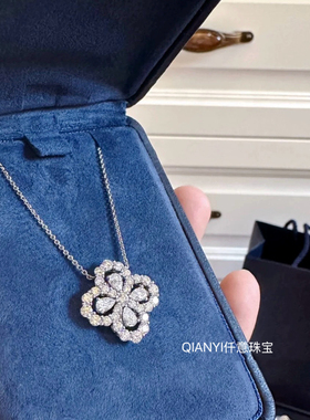 QIANYI仟意珠宝【轻奢系列】s925银高碳钻真金工艺四叶草满钻项链
