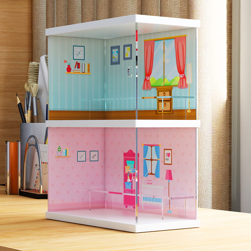 茉莉的一天盲盒场景展示盒手办娃娃模型收纳防尘罩泡泡玛特小房间