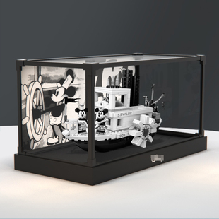 合金框展示柜适用乐高21317米奇蒸汽船迪士尼威利号汽船亚克力罩