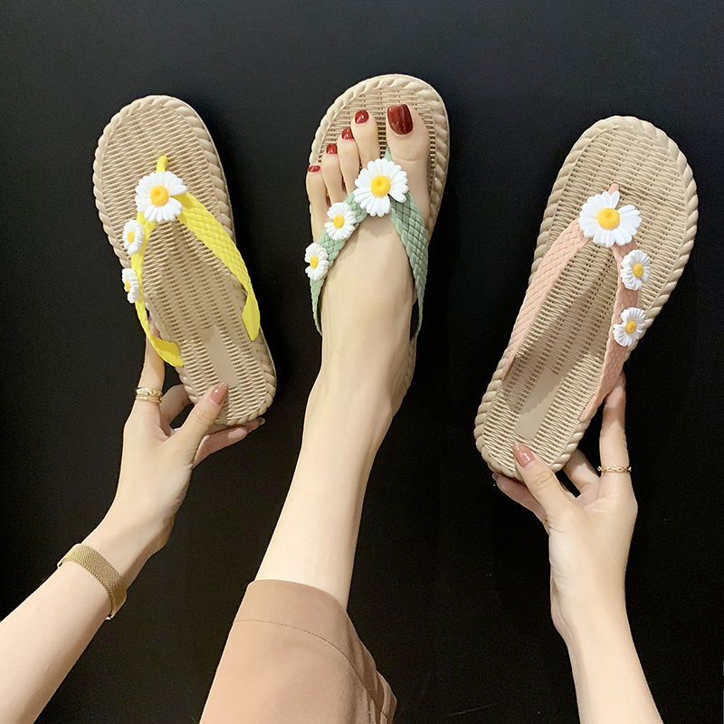 ins女夏小雏菊逛街沙滩人字拖鞋