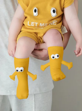 婴儿袜子牵儿童卡通手可爱立体玩偶磁吸中筒潮袜小宝宝个性宽口o