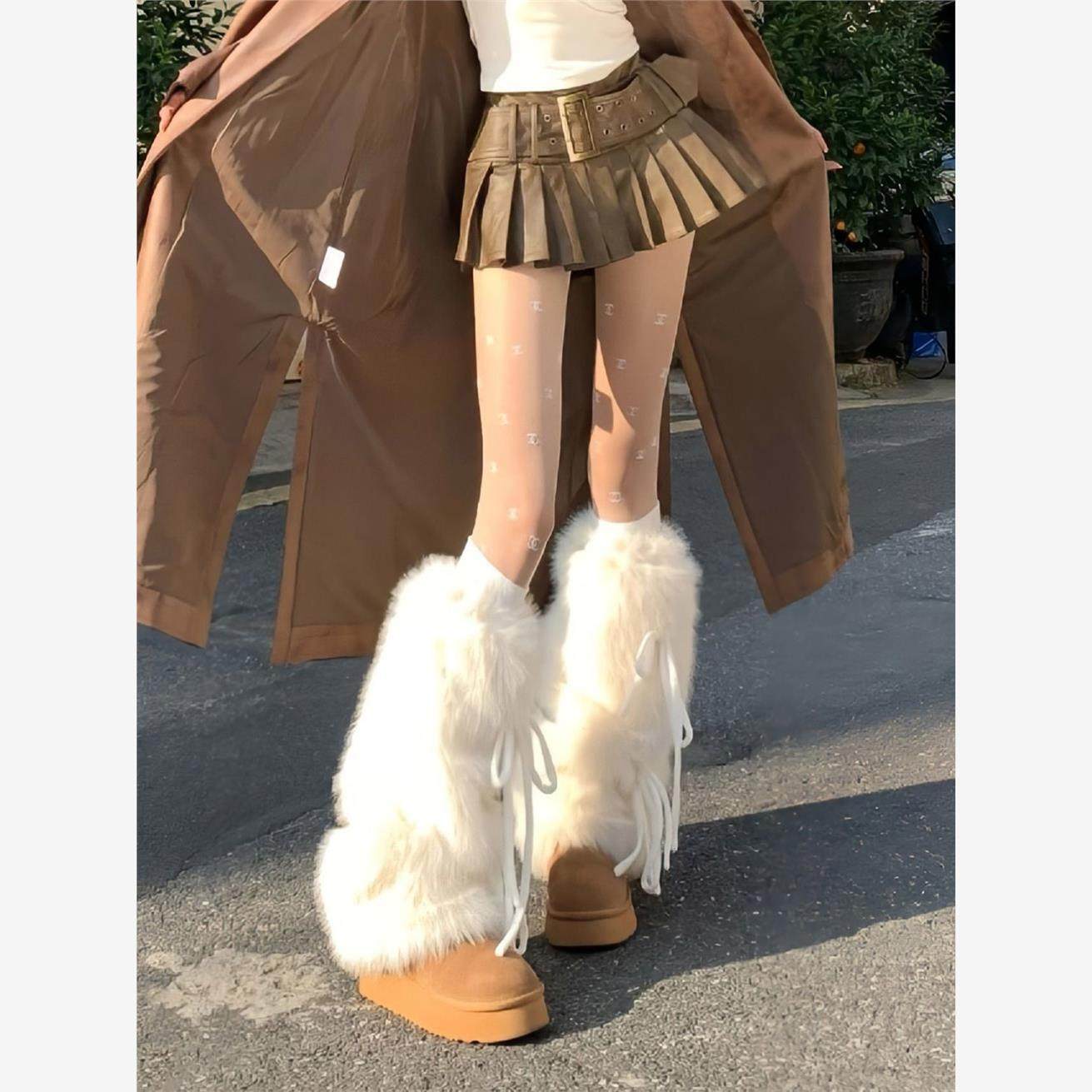 y2k冬季加厚保暖毛绒腿套
