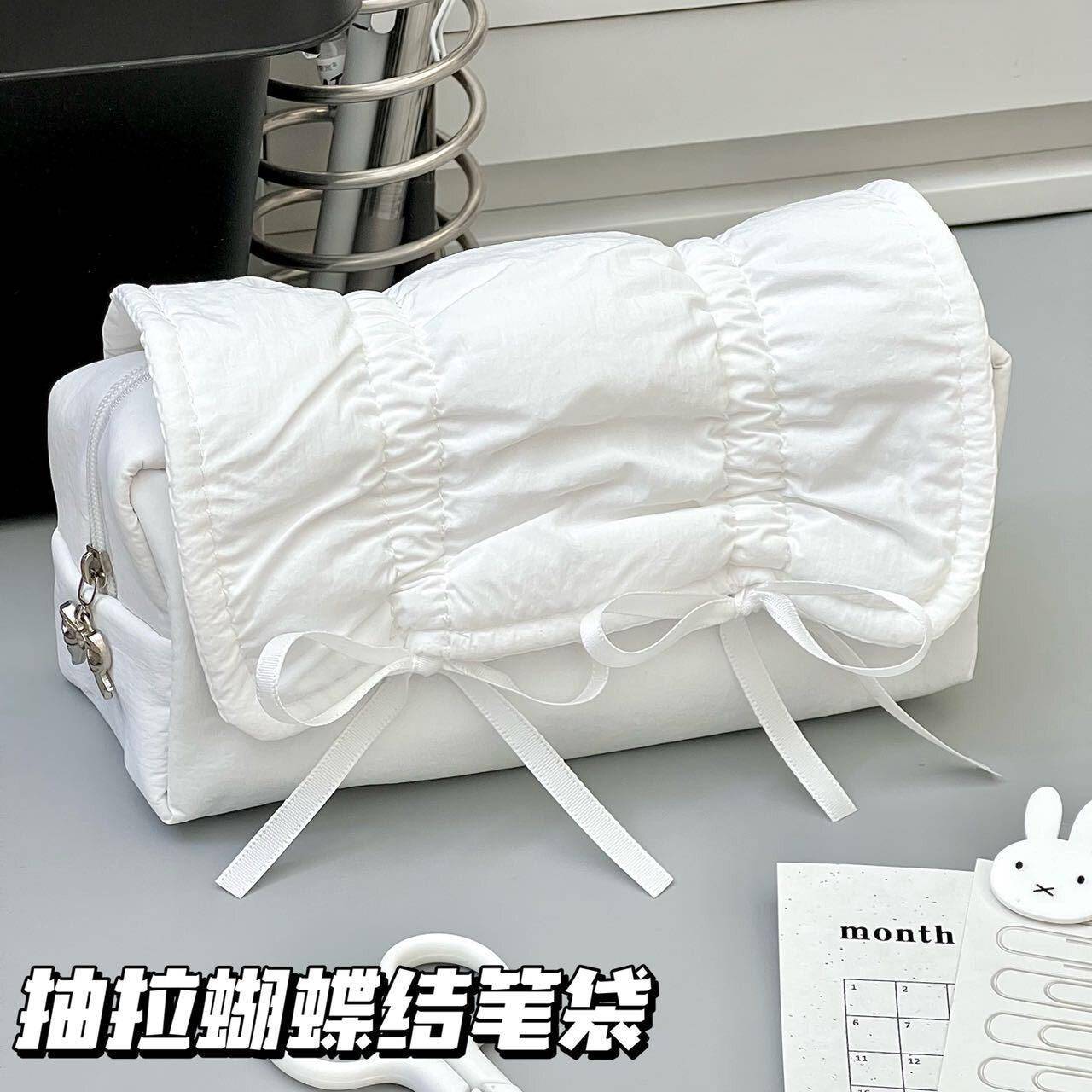 高颜值多层文具袋新款抽拉蝴蝶结笔袋云朵白ins大容量学生铅笔收