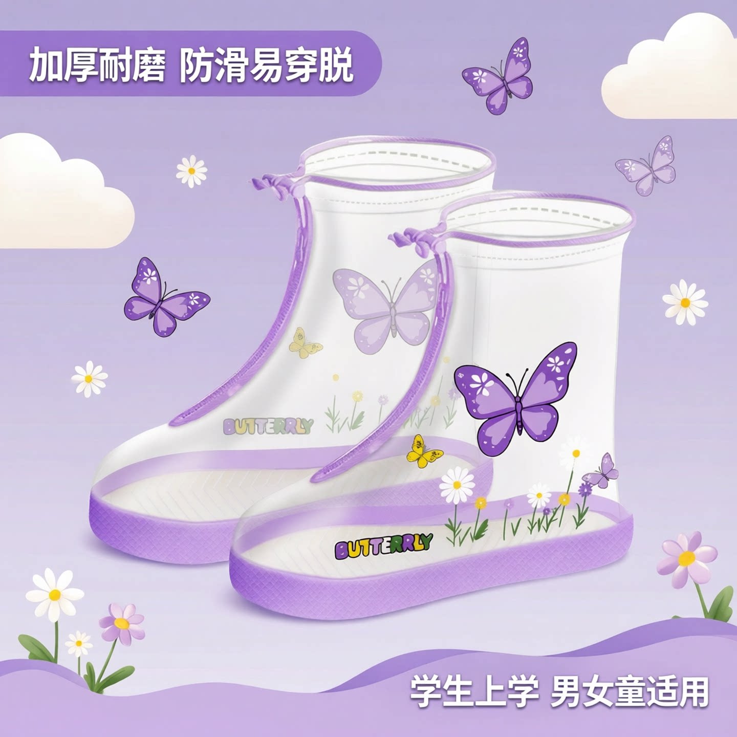 儿童雨鞋套加厚耐磨防滑易穿脱学生上学女童男童防水鞋套外穿水鞋