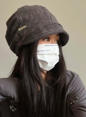 大头围复古素颜遮脸渔夫鸭舌帽子女秋冬休闲显脸小素颜包头堆堆帽