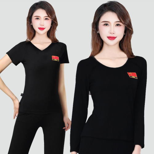 新款广场舞服装短袖莫代尔黑上衣夏季跳舞服装长袖练习服装舞蹈服