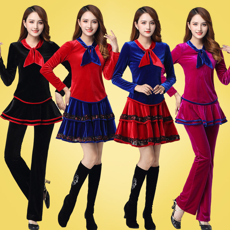 新款高档广场舞服装女秋冬季长袖跳舞上衣舞蹈裙子套装演出表演服,运动/瑜伽/健身/球迷用品,广场舞套装,淘宝优惠券,粉丝福利购,淘宝优惠卷