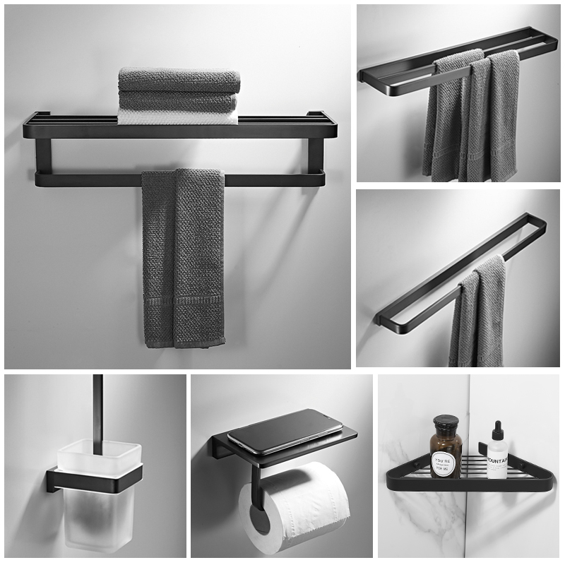 北欧风全铜实心黑色壁挂毛巾架