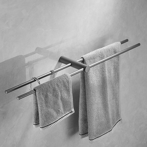 304不锈钢卫生间枪灰双杆毛巾架