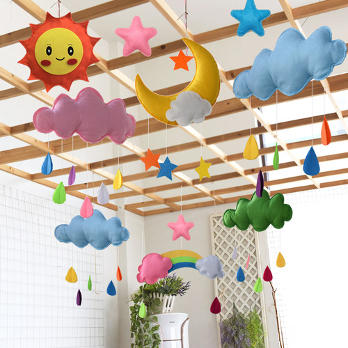 创意彩色立体少女心太阳云朵雨滴