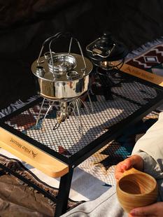 简约防烫网桌 秋冬季 户外露营折叠桌便携实木蛋卷铁网野餐桌椅套装
