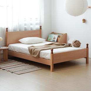 全实木儿童床抽拉床拼接床简约榉木男女孩原木ins风儿童床1.35米