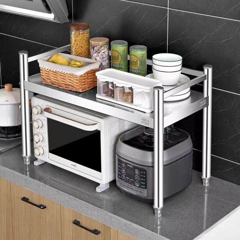 特厚304不锈钢置物架落地式货架一层厨房台面单层微波炉架子围栏