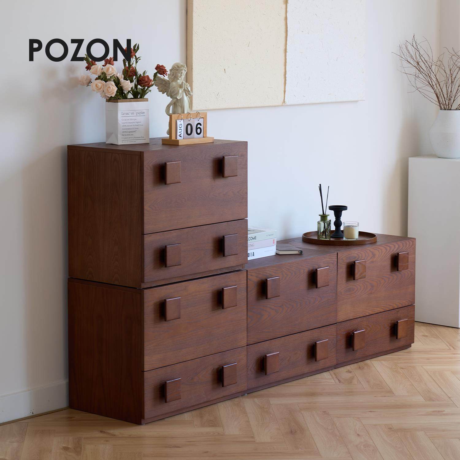 POZON朴琢/卡门柜中古风实木电视柜收纳柜床头柜餐柜组合覆古风