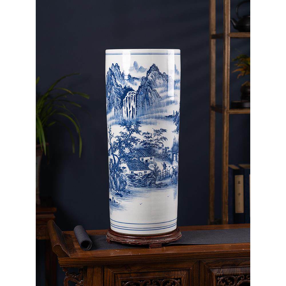 景德镇陶瓷青花落地式大花瓶袋客厅电视柜中国风装饰字画收纳摆件