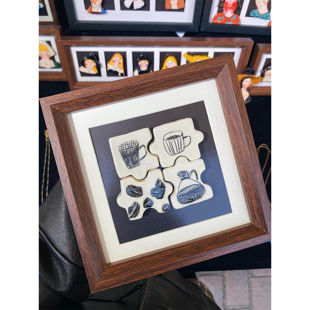 咖啡器具浮雕感中古风餐厅装饰摆画复古风咖啡馆玄关创意艺术挂画