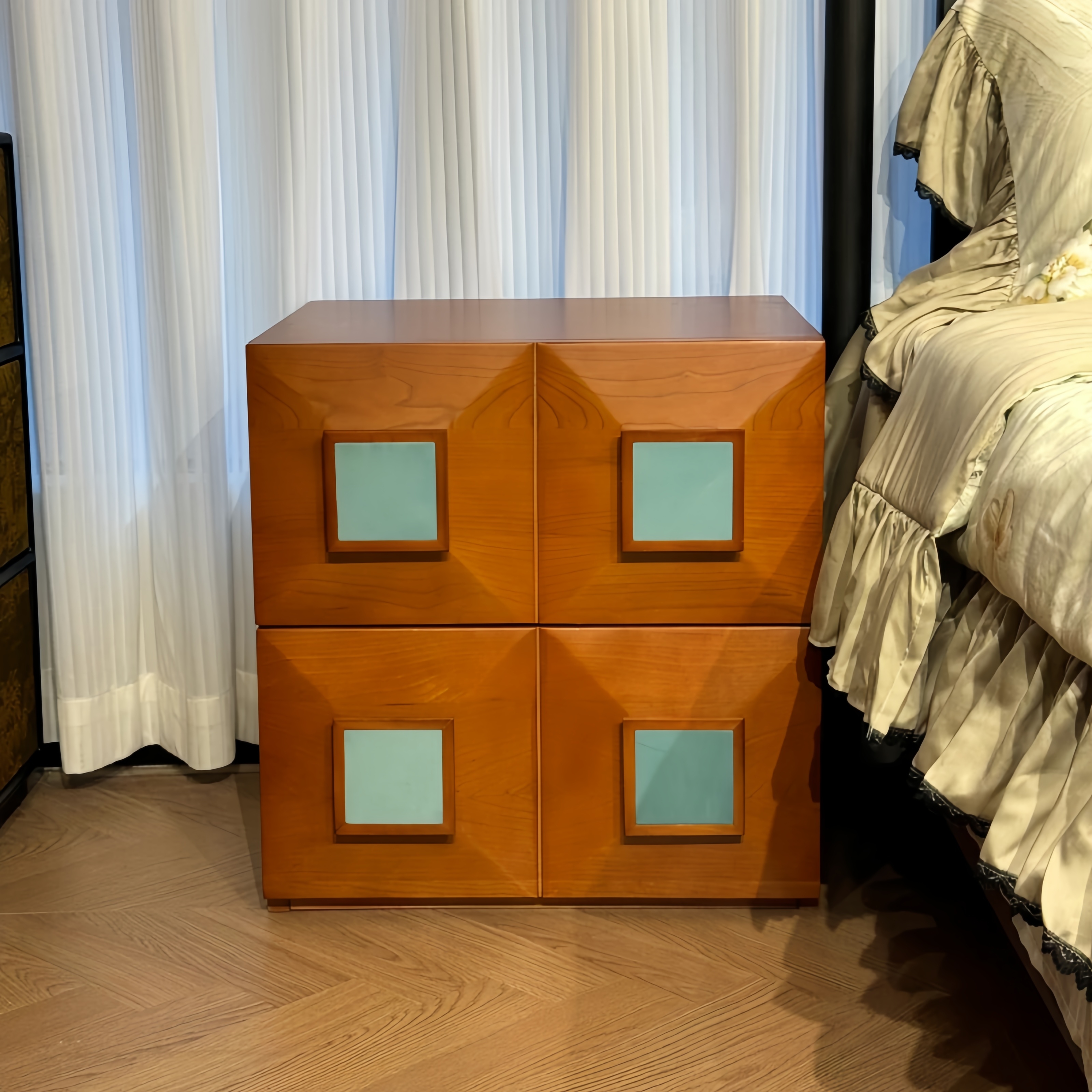 中古风实木床头柜组合