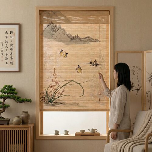 佛龛遮挡帘家用免打孔中式卷帘