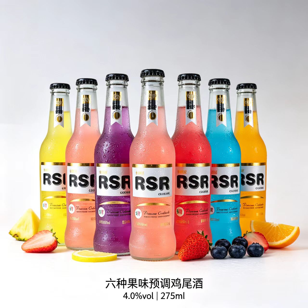 澳韦拉RSR鸡尾酒草莓蓝莓橙味青柠水蜜桃紫葡萄275ml*24瓶整箱