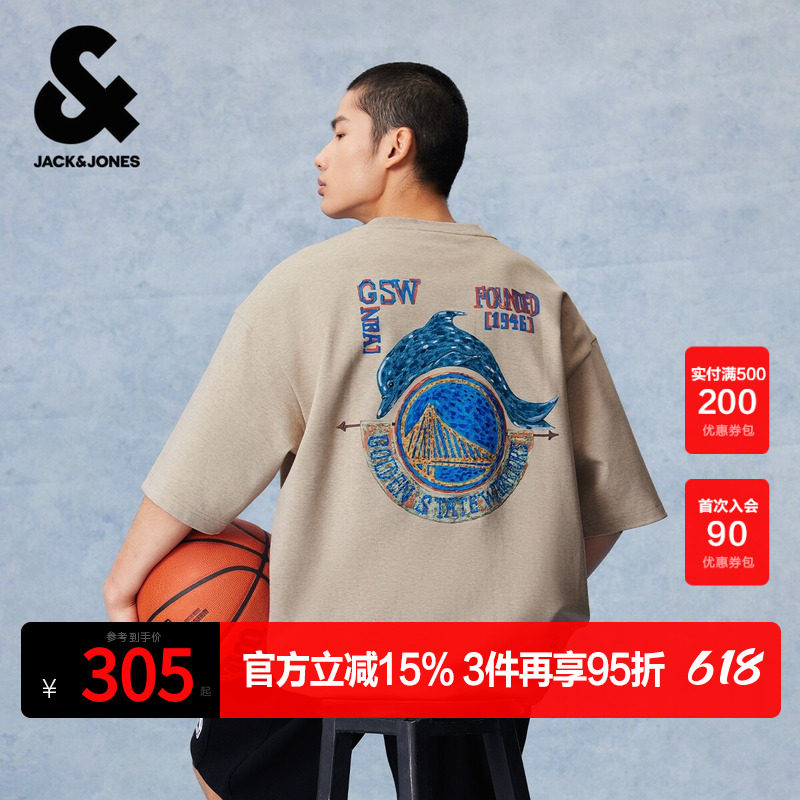 【NBA联名款勇队】杰克琼斯男高级感短袖T恤图案胶印圆领宽松