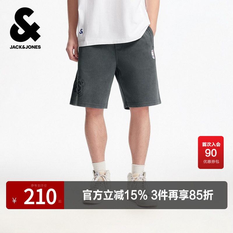 杰克琼斯outletsNBA联名款男装夏季湖人队贴布宽松休闲运动短裤子