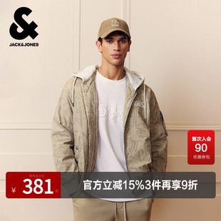 杰克琼斯奥特莱斯男装棉服春秋新款时尚刺绣logo宽松连帽保暖外套