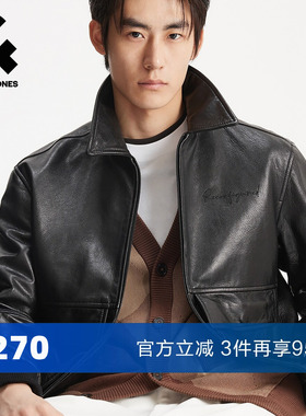 杰克琼斯男装春秋新款时尚出街轻机车风黑色休闲宽松翻领夹克外套