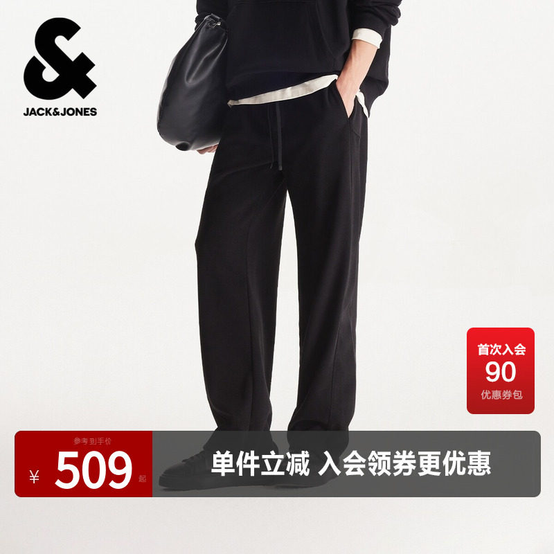 杰克琼斯男装春季休闲裤长裤子刺绣logo简约休闲抽绳松紧腰头百搭