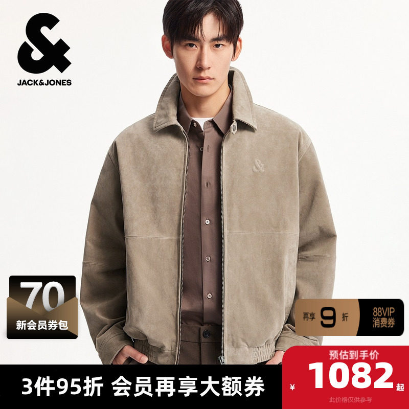 杰克琼斯男装冬季皮衣奥特莱斯翻领立体刺绣logo长袖外套