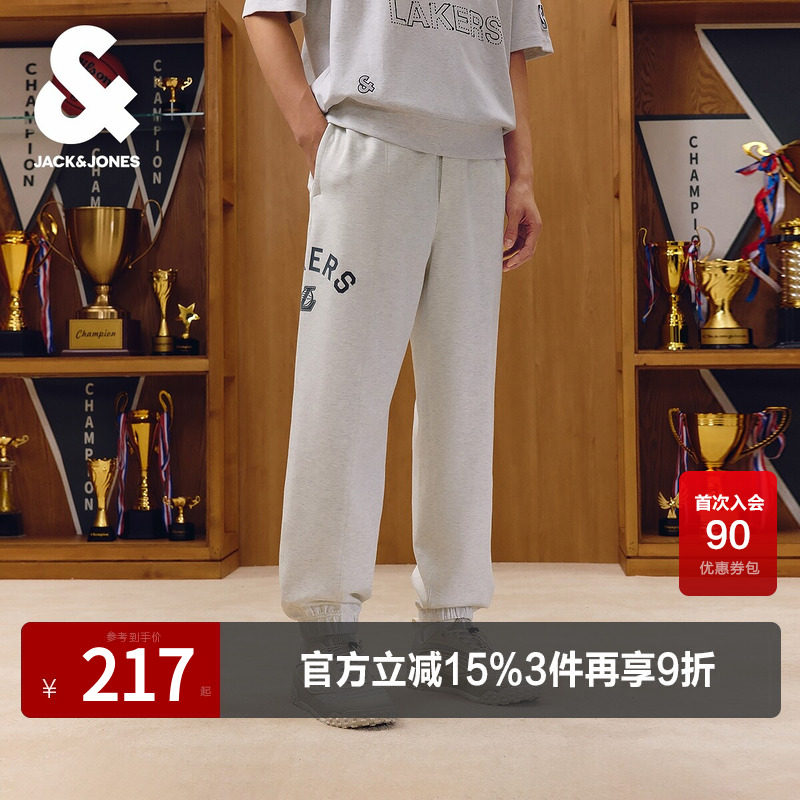 杰克琼斯奥特莱斯NBA联名男装休闲裤春秋新款植绒胶印宽松束脚裤