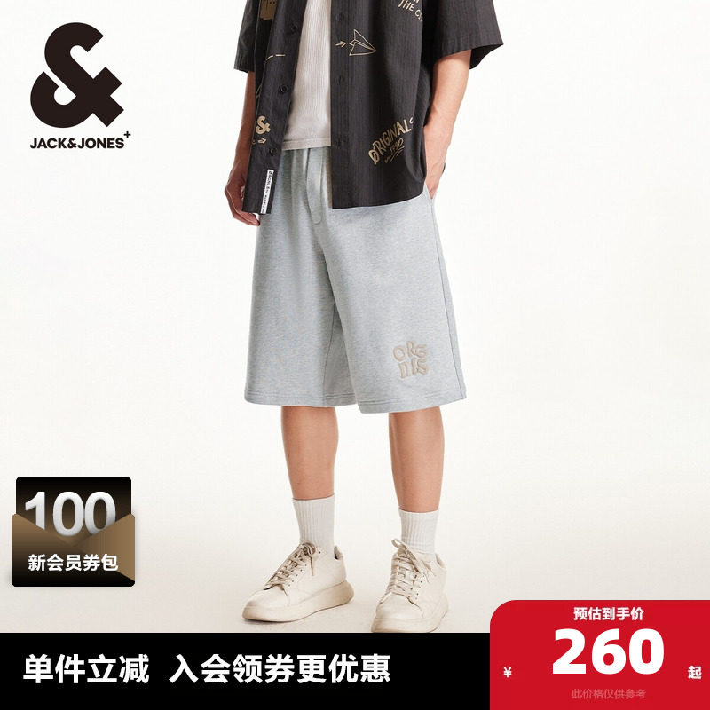 杰克琼斯夏季新款潮酷高街时尚简约字母刺绣宽松休闲短裤子男装