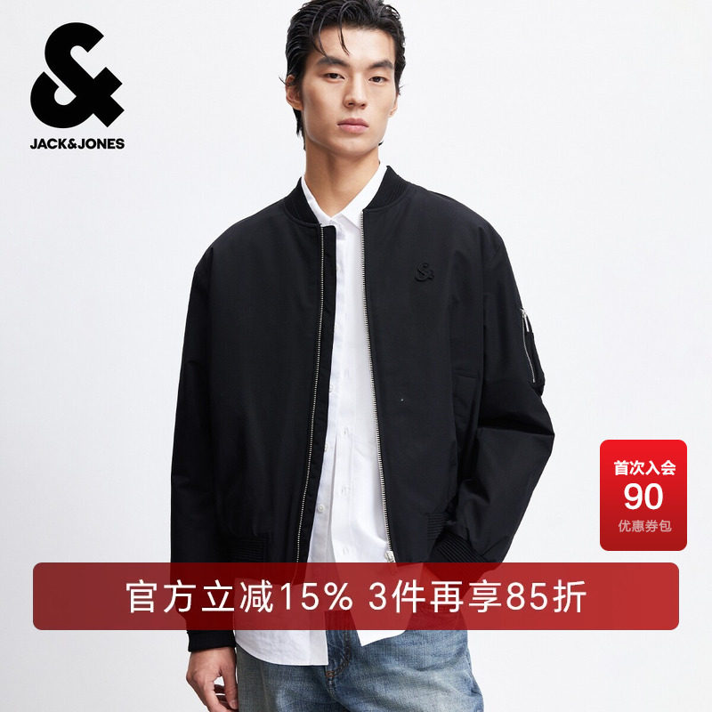 杰克琼斯春季时尚出街潮百搭休闲字母贴布宽松棉衣棒球领棉服男装
