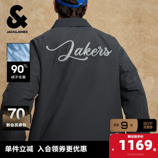 杰克琼斯NBA联名湖人队2025年新款男装冬季羽绒服翻领宽松外套