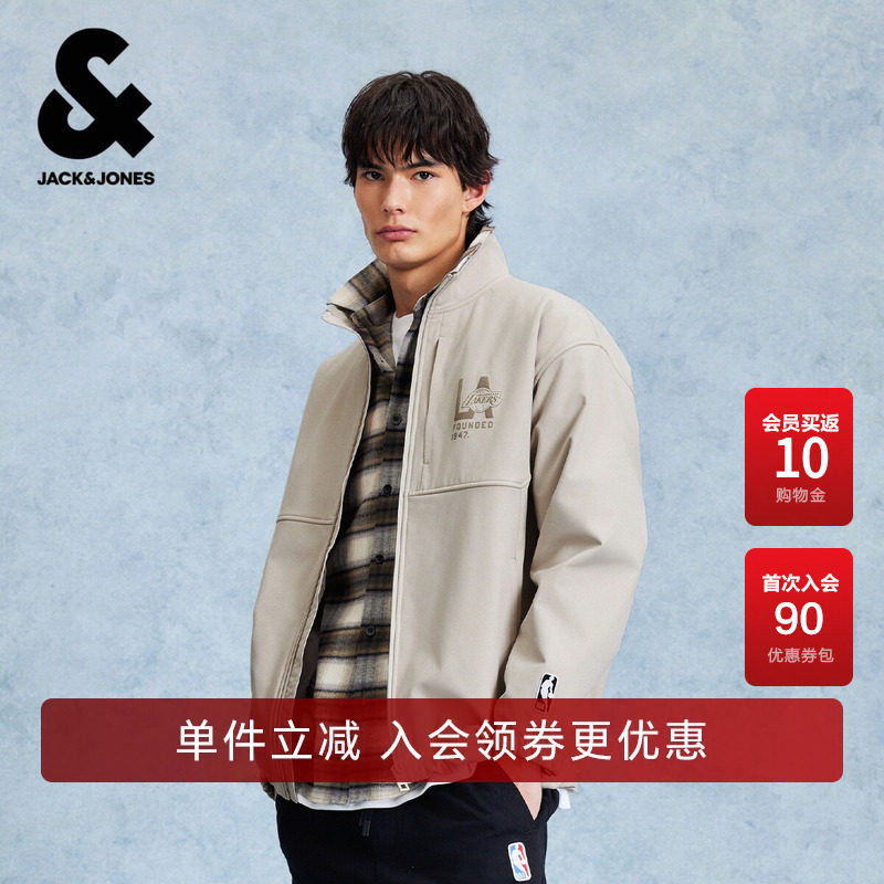 杰克琼斯春季男装外套棉服棉衣时尚百搭潮流宽松立领洛杉矶湖人队