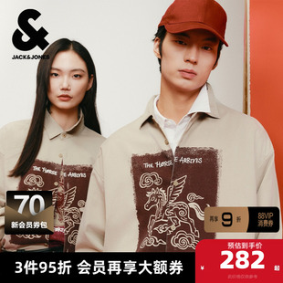 杰克琼斯男装春季马年生肖新年款马图案印花休闲宽松长袖衬衫外套