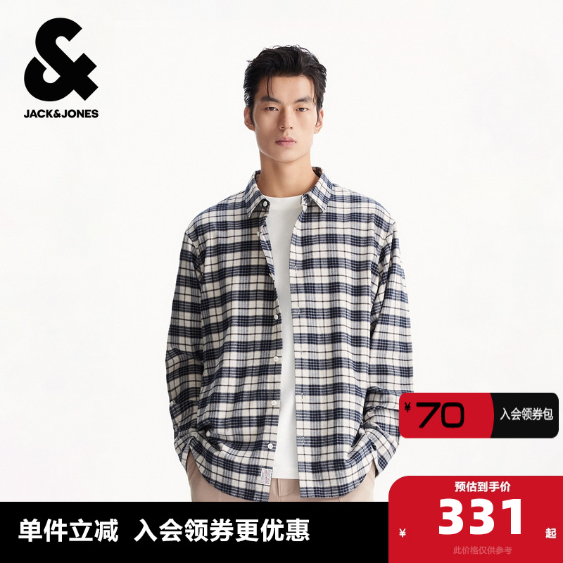 杰克琼斯秋季男装长袖衬衫格子衫男装外套休闲百搭潮流宽松设计感