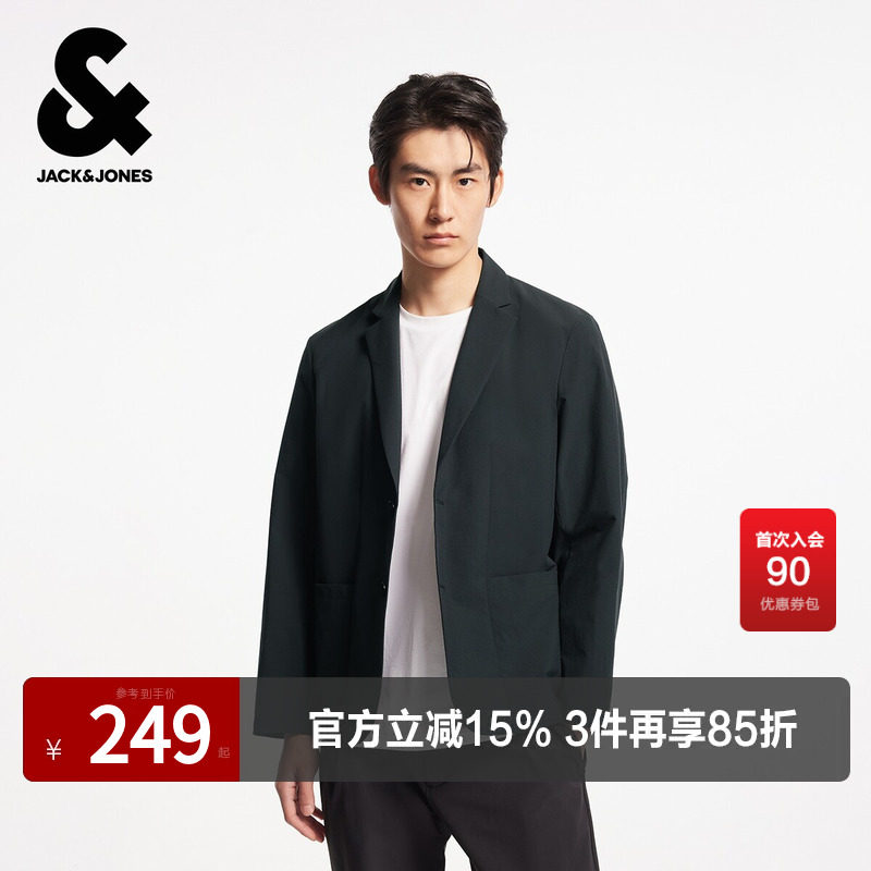 杰克琼斯奥特莱斯春秋潮时尚商务休闲平驳领纯色西装外套上衣男装